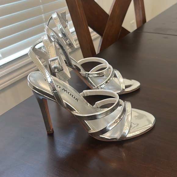 VERA MODA Becca Ankle Strap Pin Heel Open Toe Stilettos Sandals Silver - Picture 3 of 16